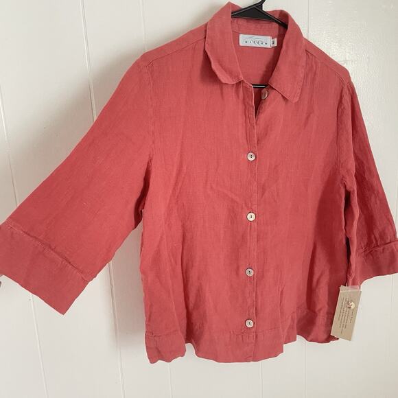 NWT Willow 100% Linen Button Shirt Coral Red Boxy Fit Minimalist Top Size M - Picture 3 of 9
